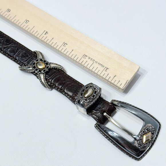 Brighton Silver Buckle Dark Brown Leather Western Belt Women's M (30) - Picture 15 of 16